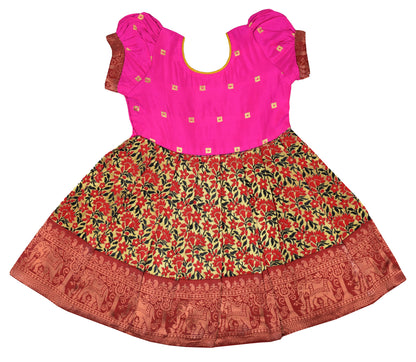 AMIRTHA FASHION Pattu Frock-LionFPink